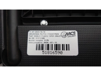 OBUDOWA FILTRA POWIETRZA FIAT PANDA DOBLO TIPO 1.3JTD EU5 51816590